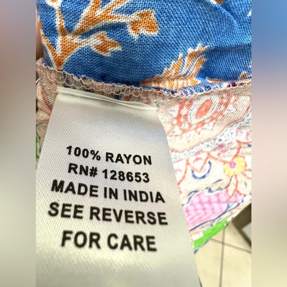 Zoey & Leelo Colorful Ruffled Bottom Rayon Dress 3/4 Sleeves Size S NWOT - Picture 7 of 8